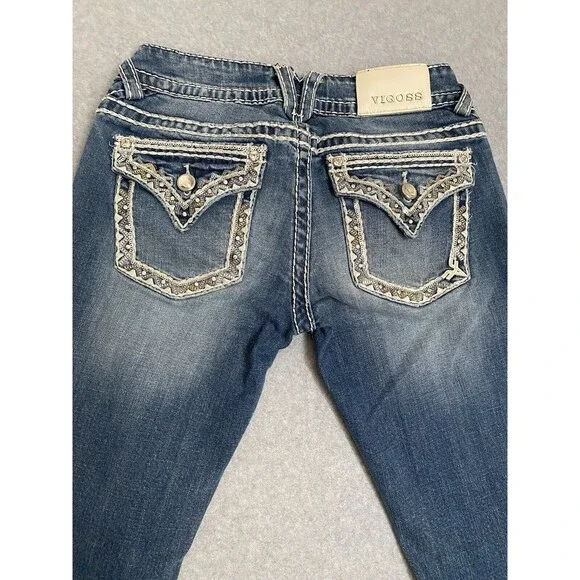 Vigoss Jeans Capri Bling Women's 27 Denim Blue New York Capri‎ Y2K Pants Gems - Picture 3 of 16